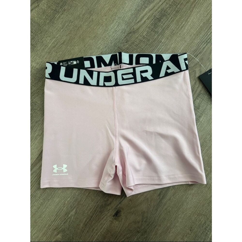 Under Armour Light Pink Performance Bike Shorts with Logo Waistband